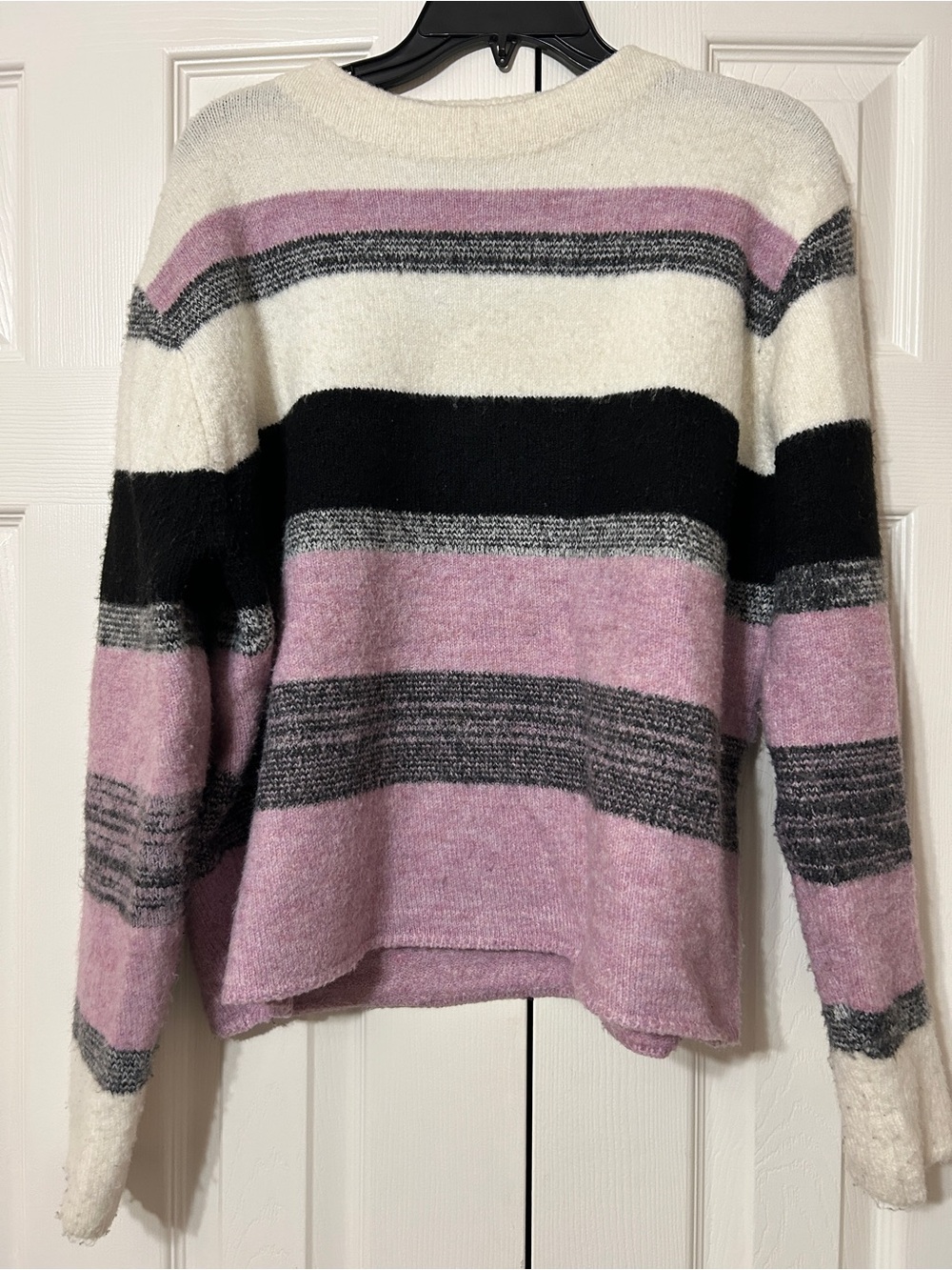 Striped Crewneck Sweater in Pink, Black & White